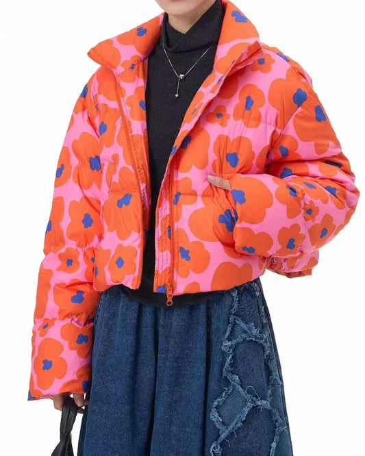 Floral Print Cropped Puffer Jacket