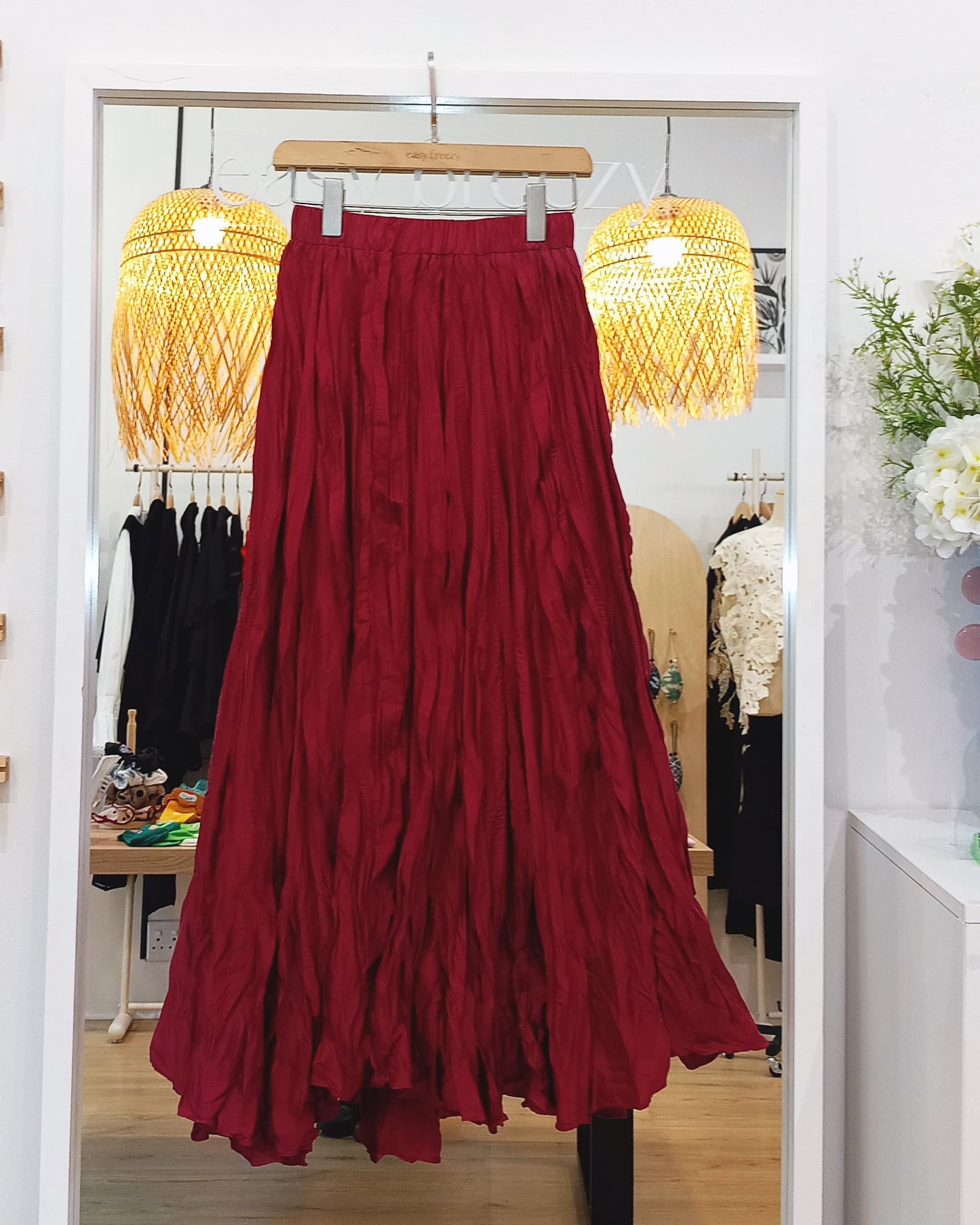 Flowing Draping Pleated Fabric Long  Skirt