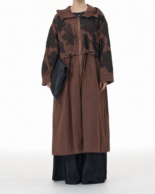 Hooded Jacket with Embroidered Lace Appliqué