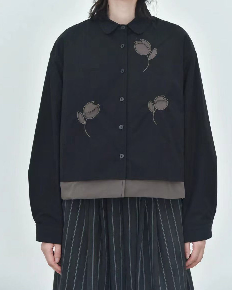 Tulip Embroidered Padded Shirt Jacket
