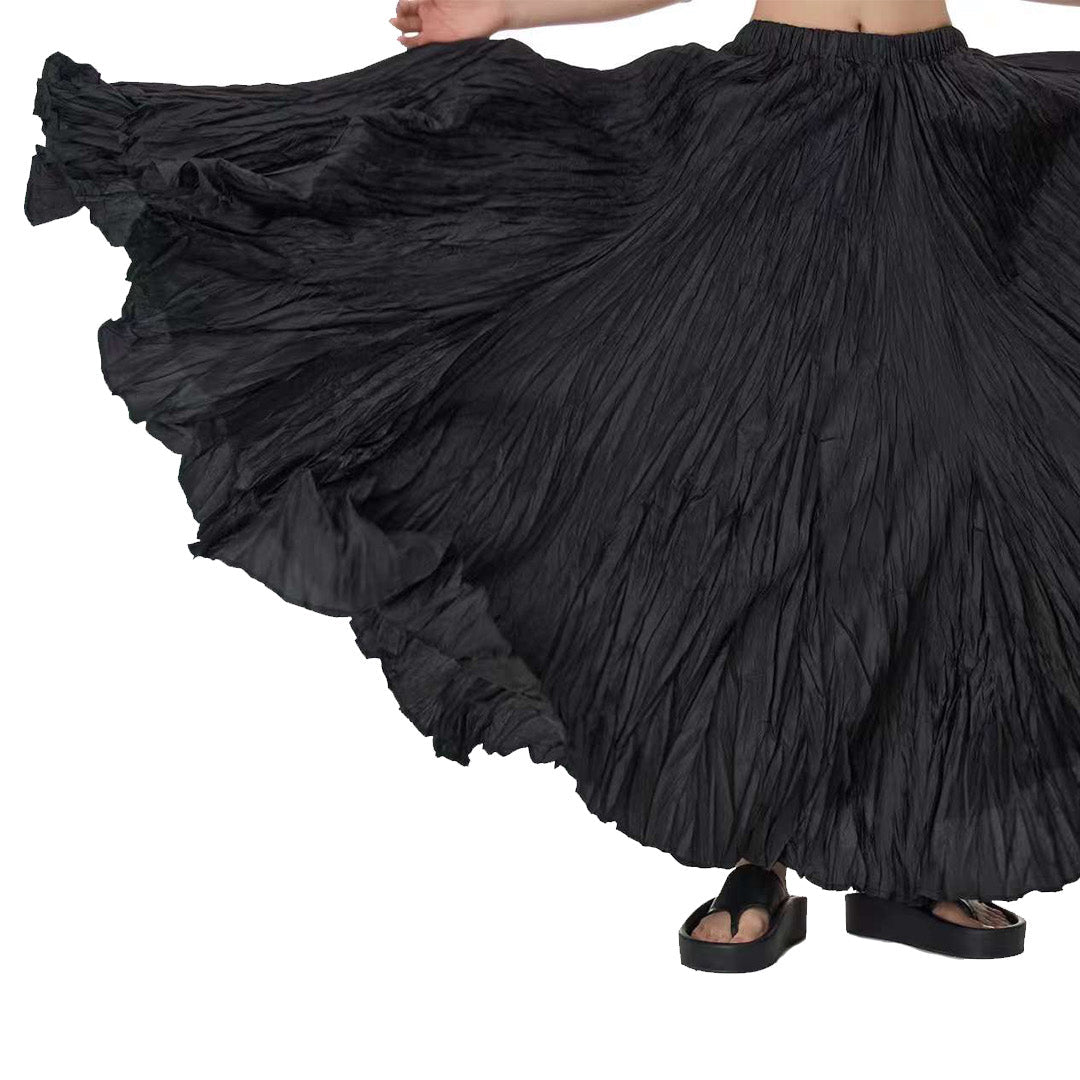 Flowing Draping Pleated Fabric Long  Skirt
