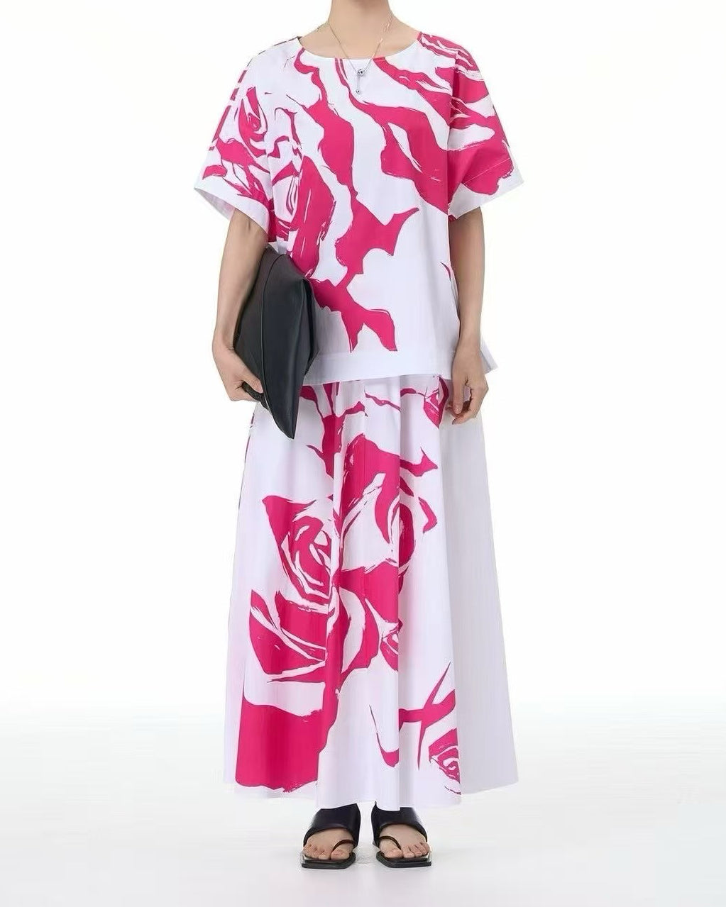 Abstract Flower Print Short Sleeves Cotton Shirt