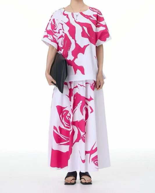 Abstract Flower Print Short Sleeves Cotton Shirt