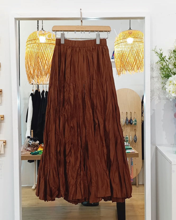 Flowing Draping Pleated Fabric Long  Skirt