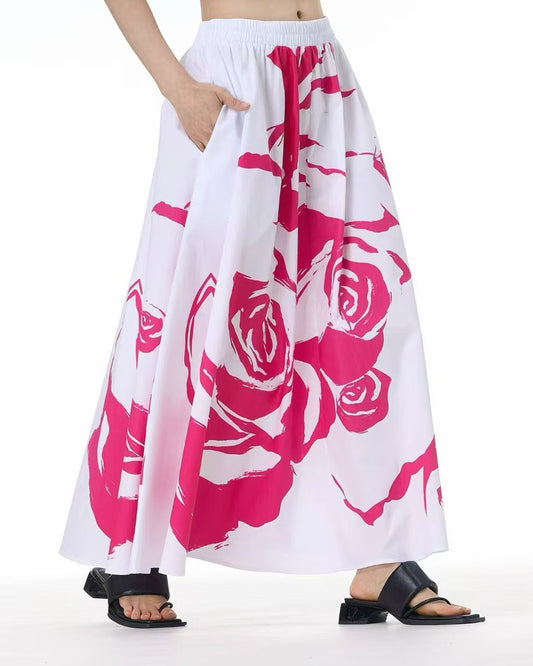Abstract Flower Print Cotton Skirt