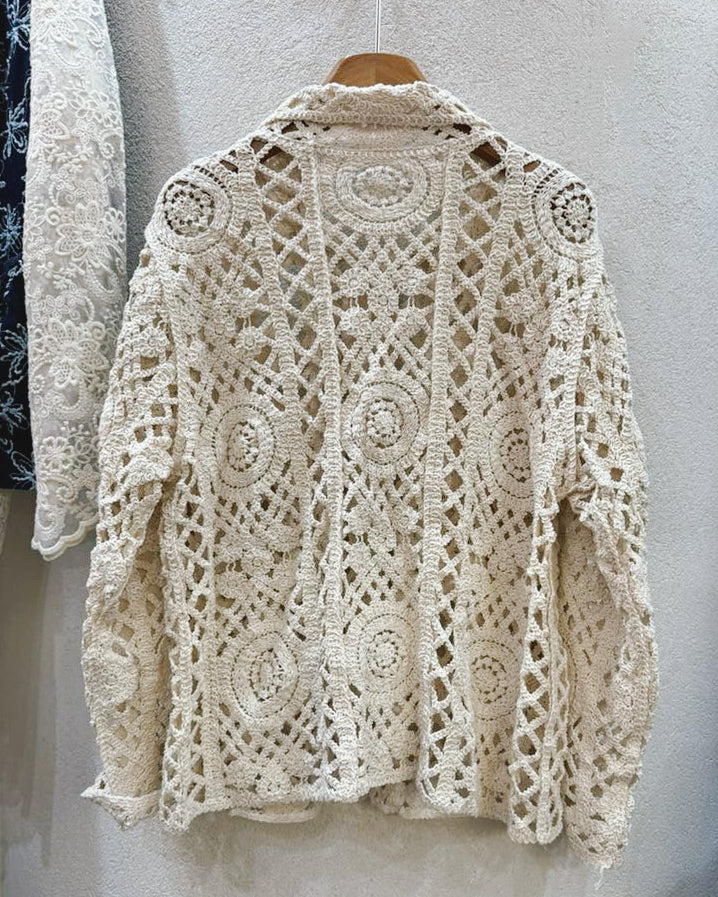 Crochet cardigan with lapel collar