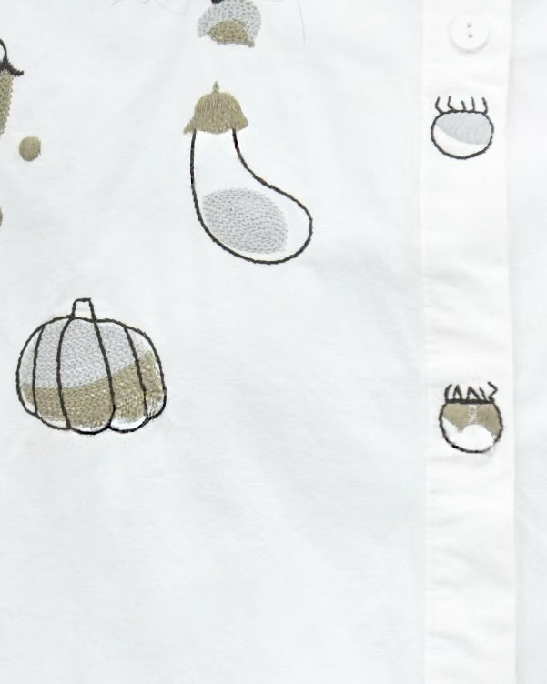 Contrast Vegetable Embroidery Washed Longline Shirt