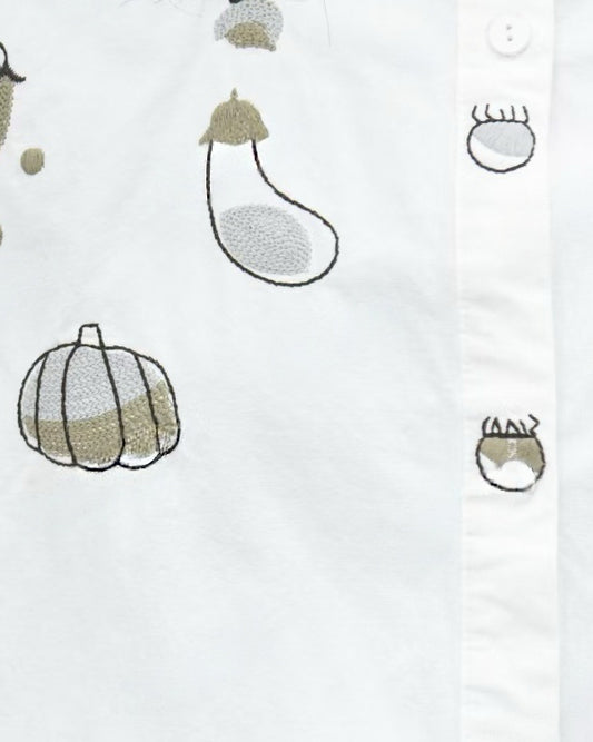 Contrast Vegetable Embroidery Washed Longline Shirt
