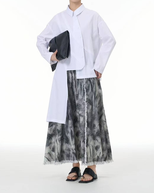 Asymmetric Hemline Long Sleeves Cotton Shirt