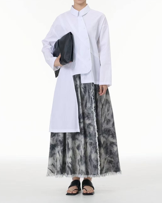Asymmetric Hemline Long Sleeves Cotton Shirt