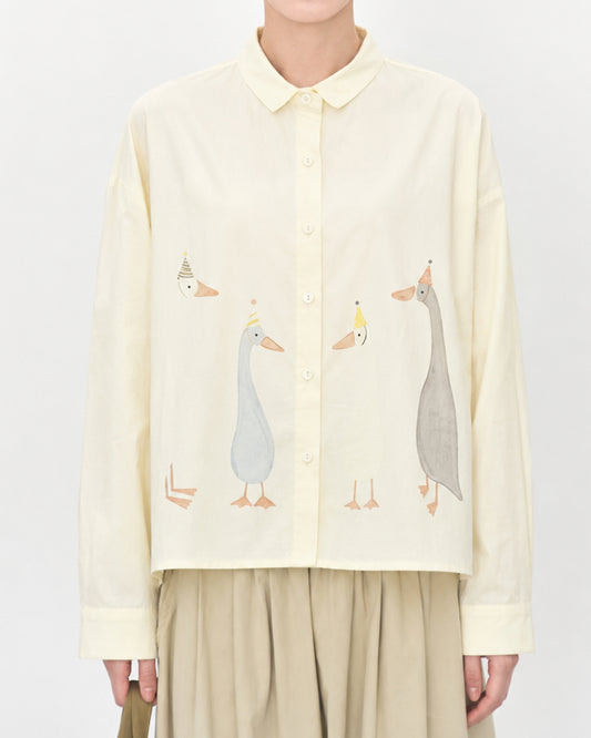 Geese in Party Hats Print Long-Sleeve Shirt
