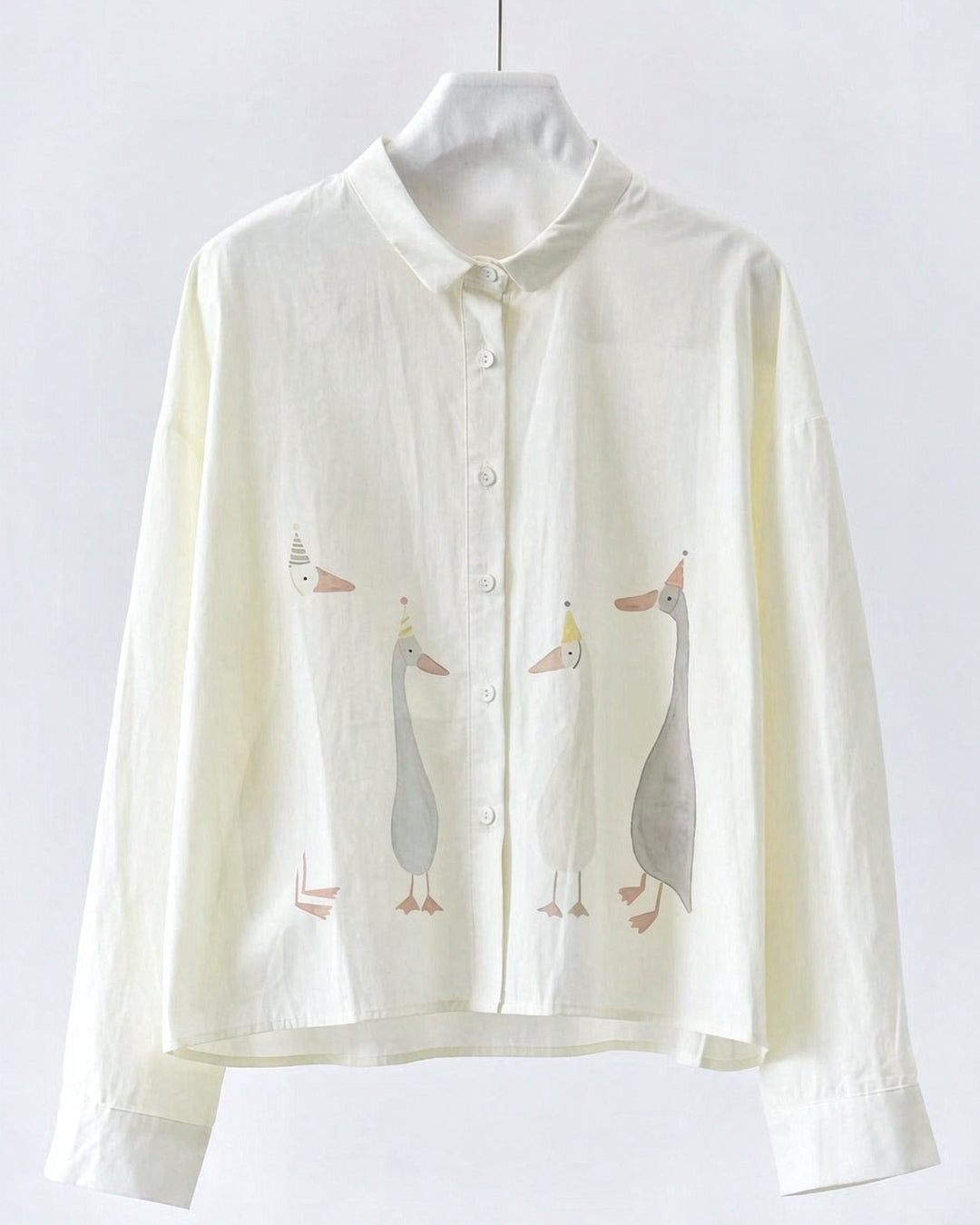 Geese in Party Hats Print Long-Sleeve Shirt