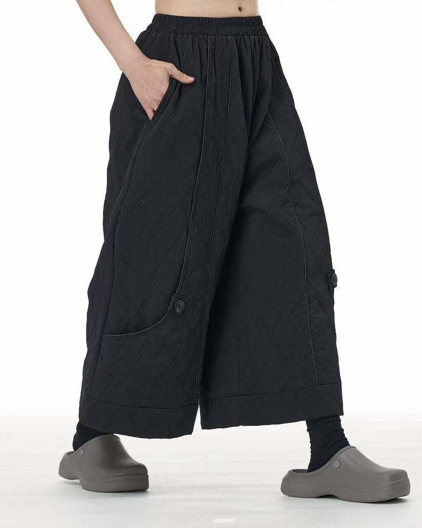 Button Detail Quilted Pants