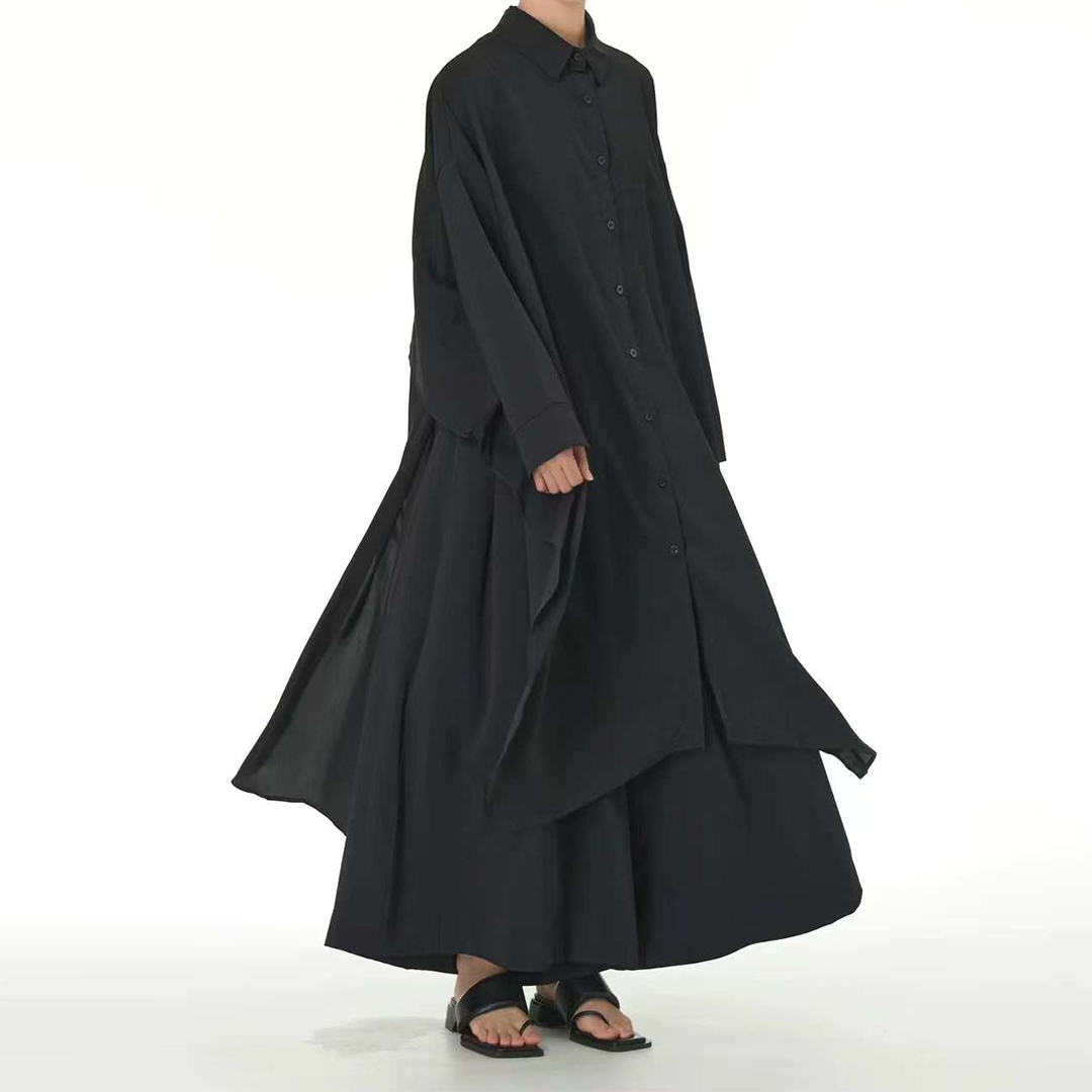 Back Two Layers High Slit Oversize Extra Long Shirt  Available in Two Colours