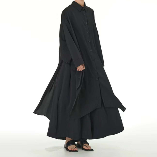 Back Two Layers High Slit Oversize Extra Long Shirt  Available in Two Colours