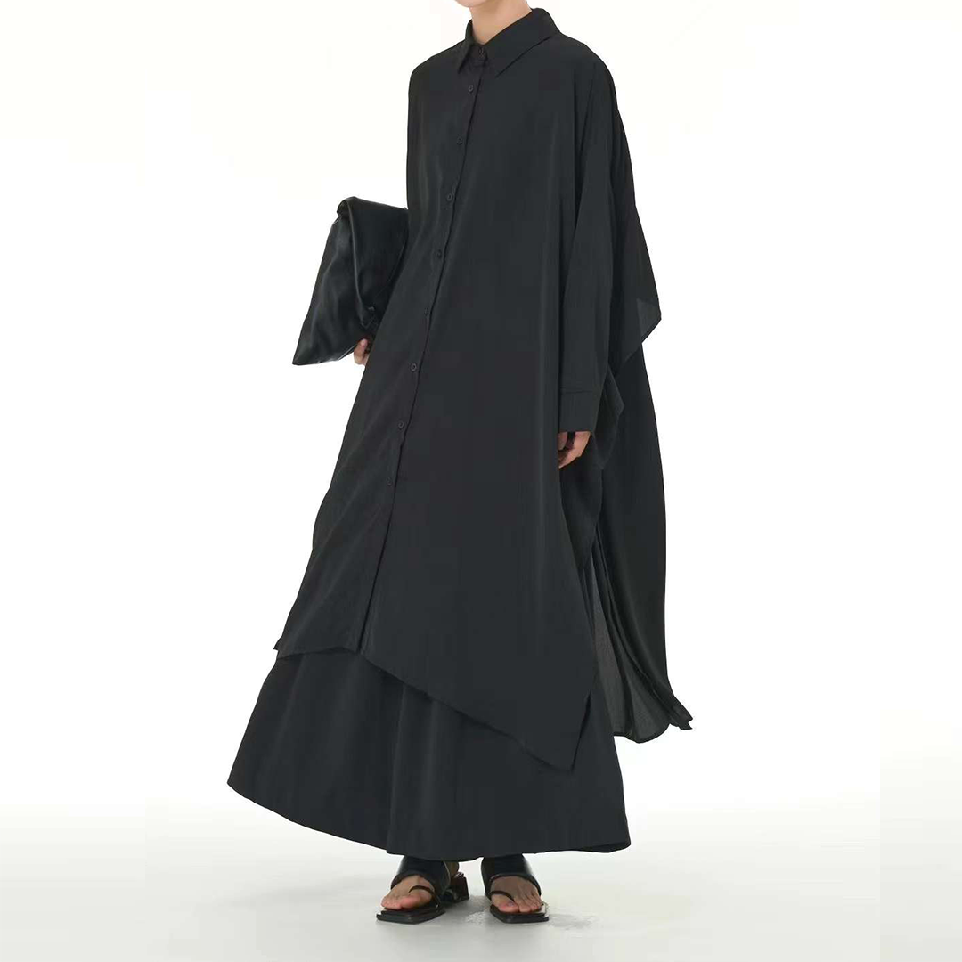 Back Two Layers High Slit Oversize Extra Long Shirt  Available in Two Colours