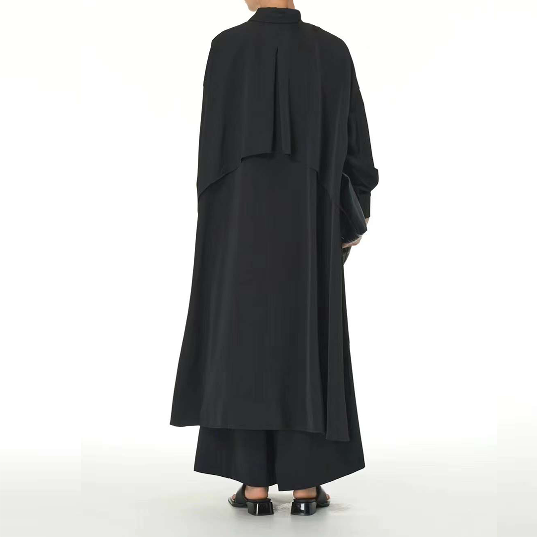 Back Two Layers High Slit Oversize Extra Long Shirt  Available in Two Colours