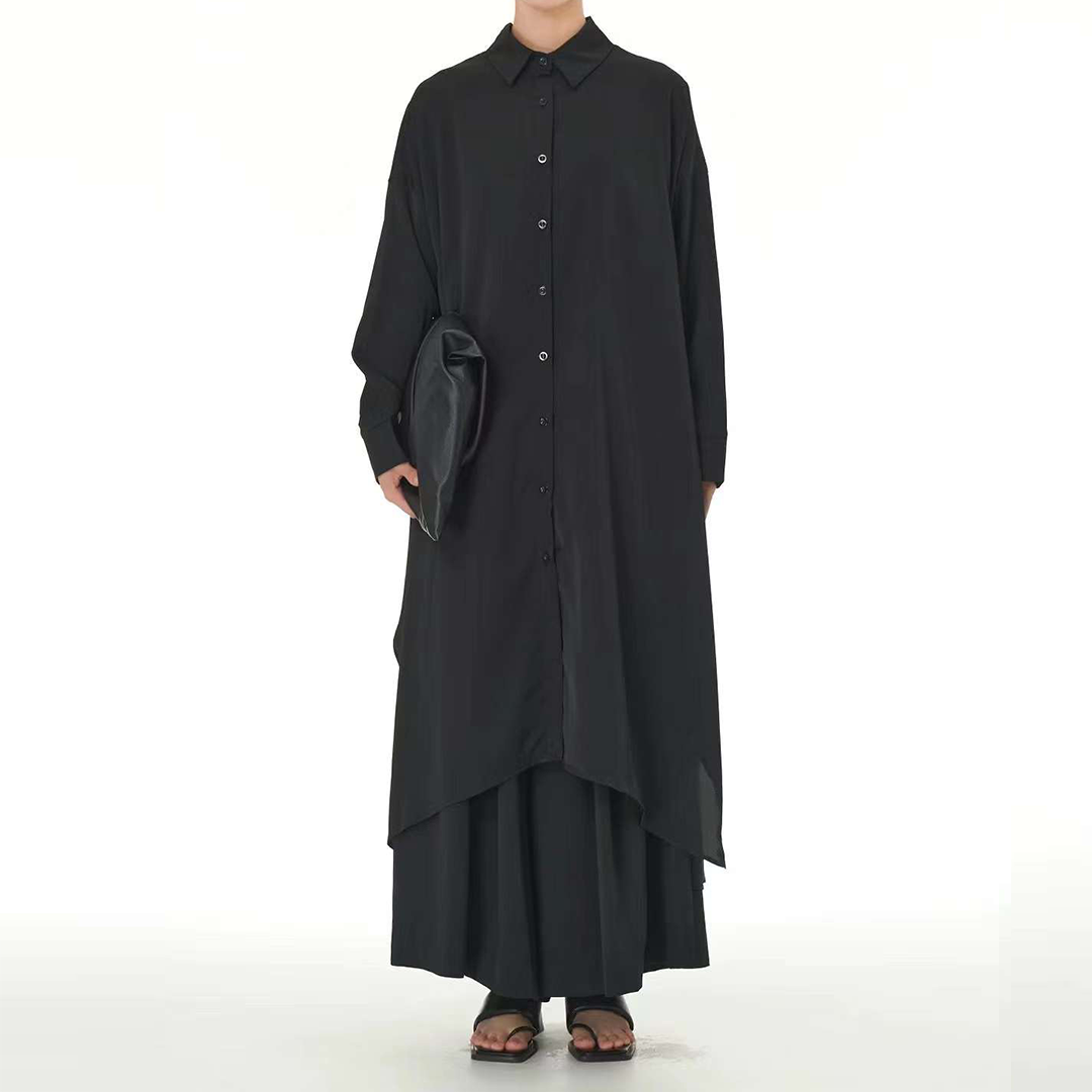 Back Two Layers High Slit Oversize Extra Long Shirt  Available in Two Colours