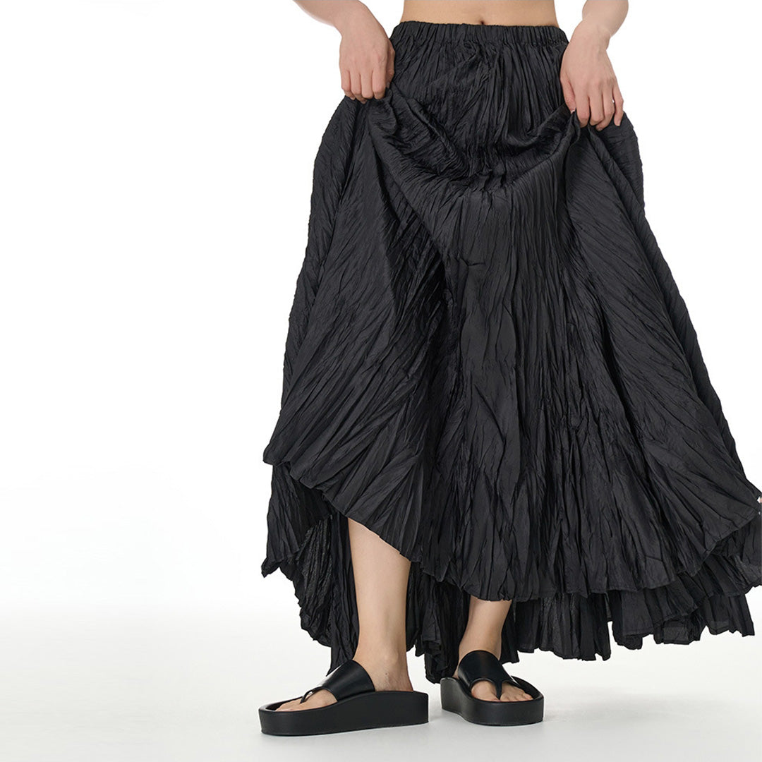 Flowing Draping Pleated Fabric Long Skirt