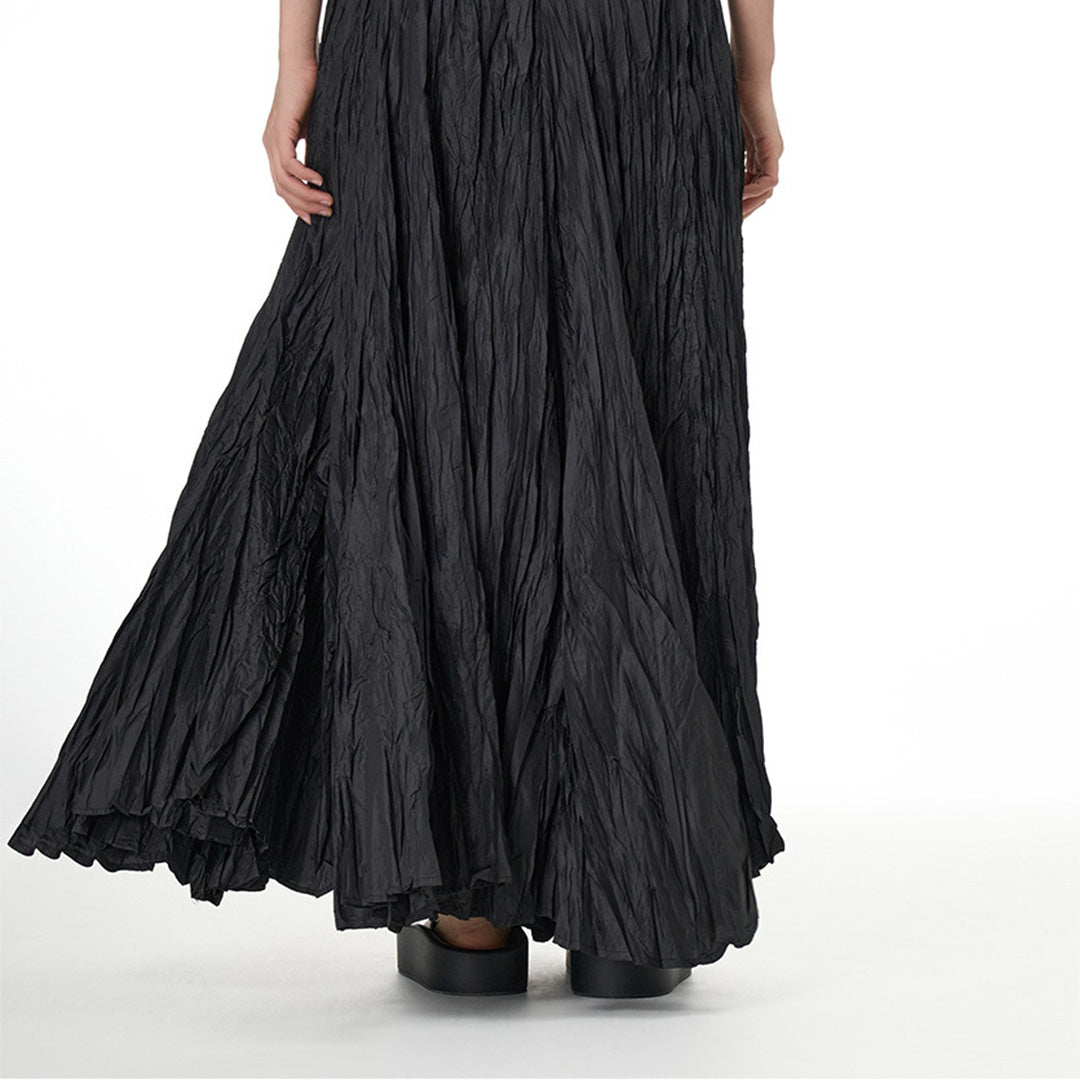 Flowing Draping Pleated Fabric Long Skirt