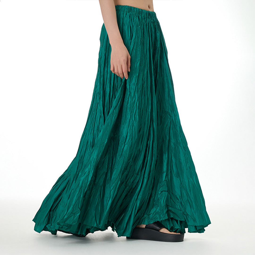 Flowing Draping Pleated Fabric Long Skirt