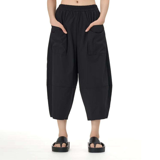 Patchwork Ankle Pants with Dual Side Pockets