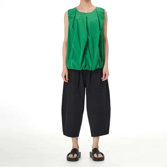 Patchwork Ankle Pants with Dual Side Pockets