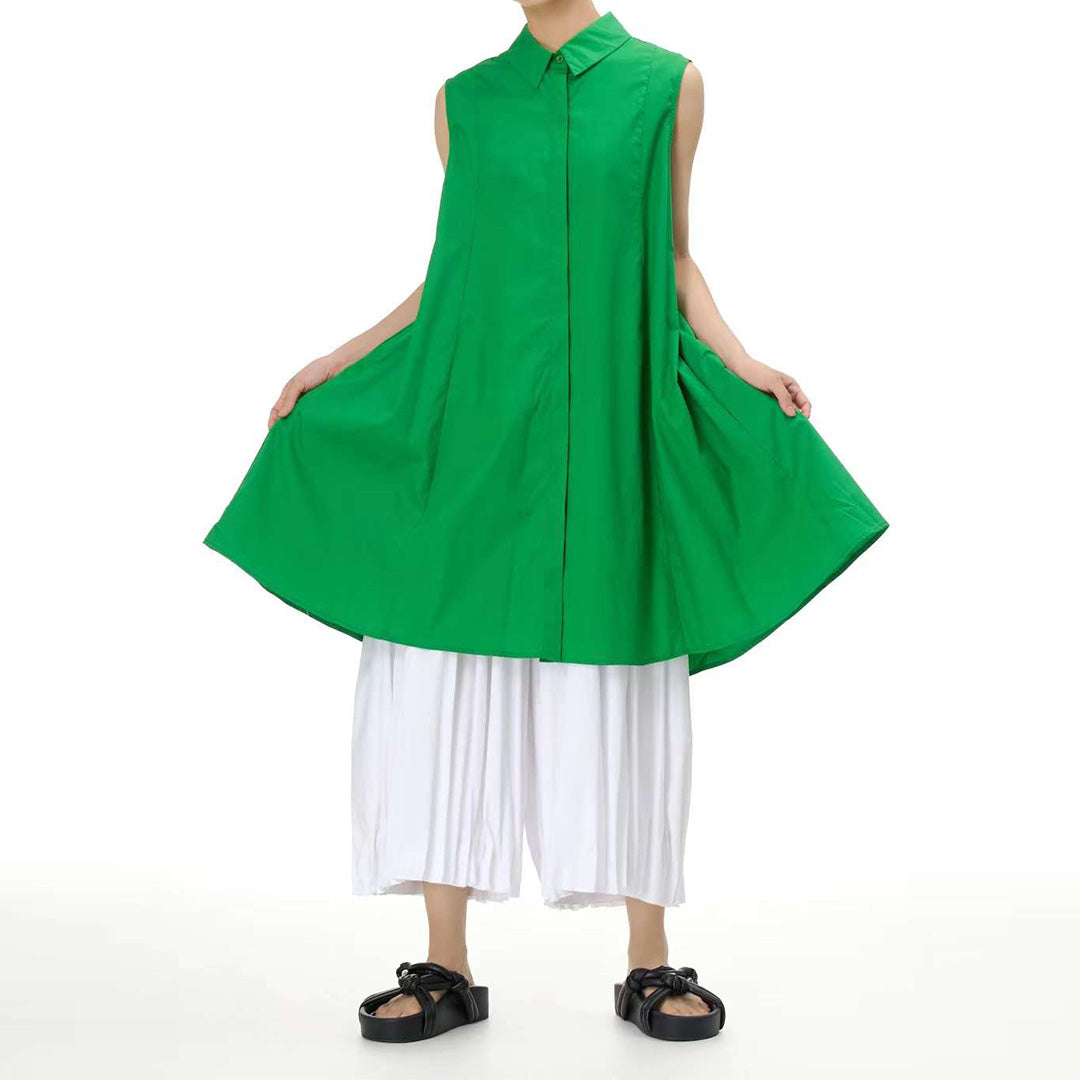 A-Shape Sleeveless Cotton Dress/ Long Top