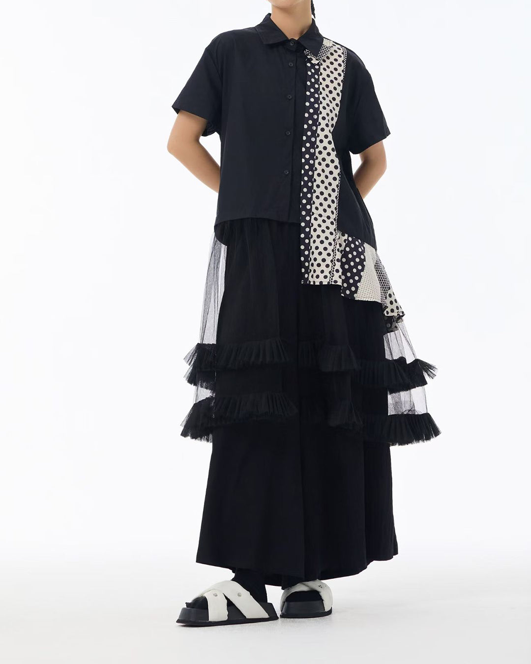 Dot Mesh Layered Patchworks Long Top