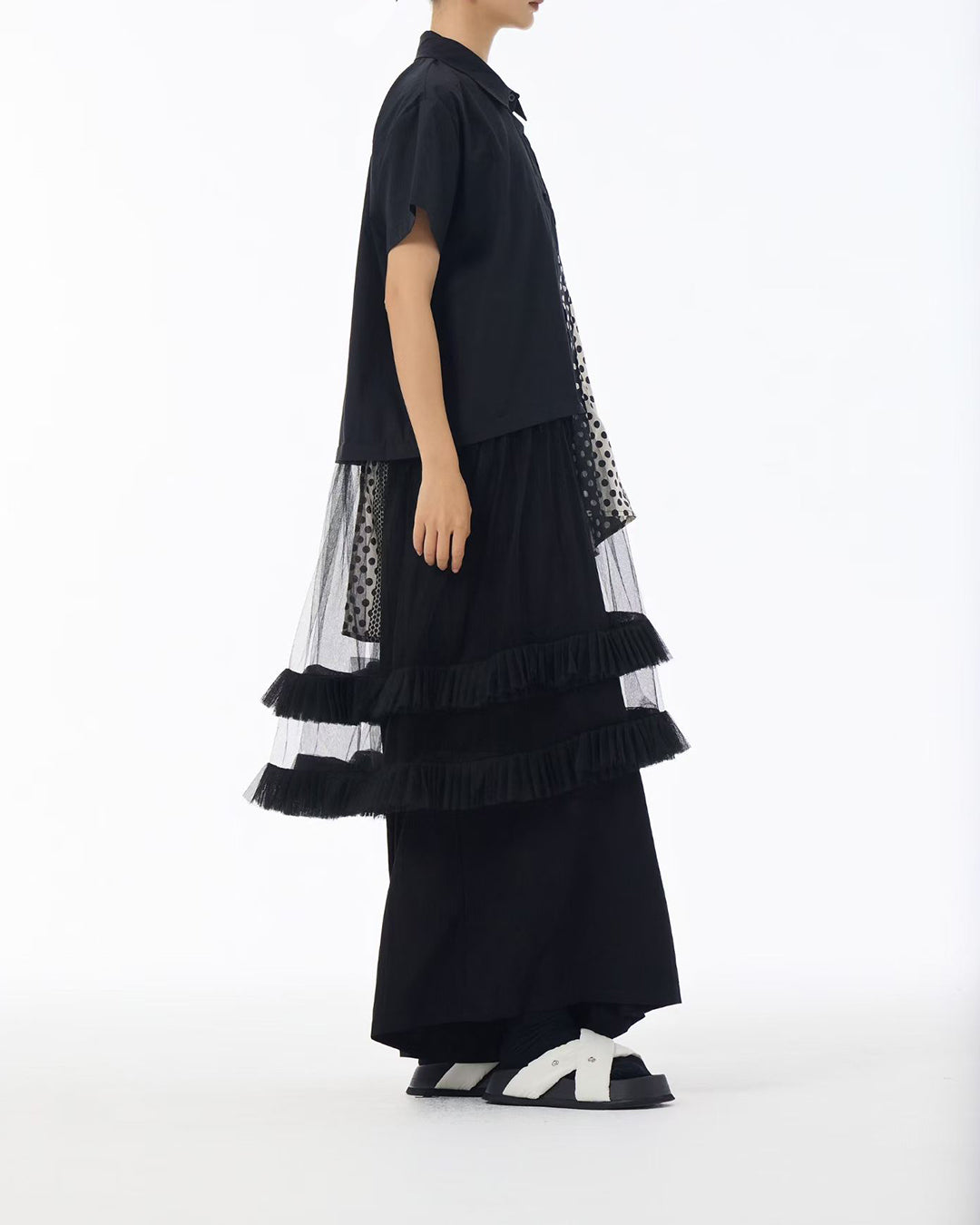 Dot Mesh Layered Patchworks Long Top