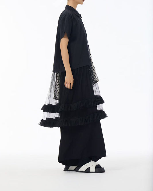 Dot Mesh Layered Patchworks Long Top