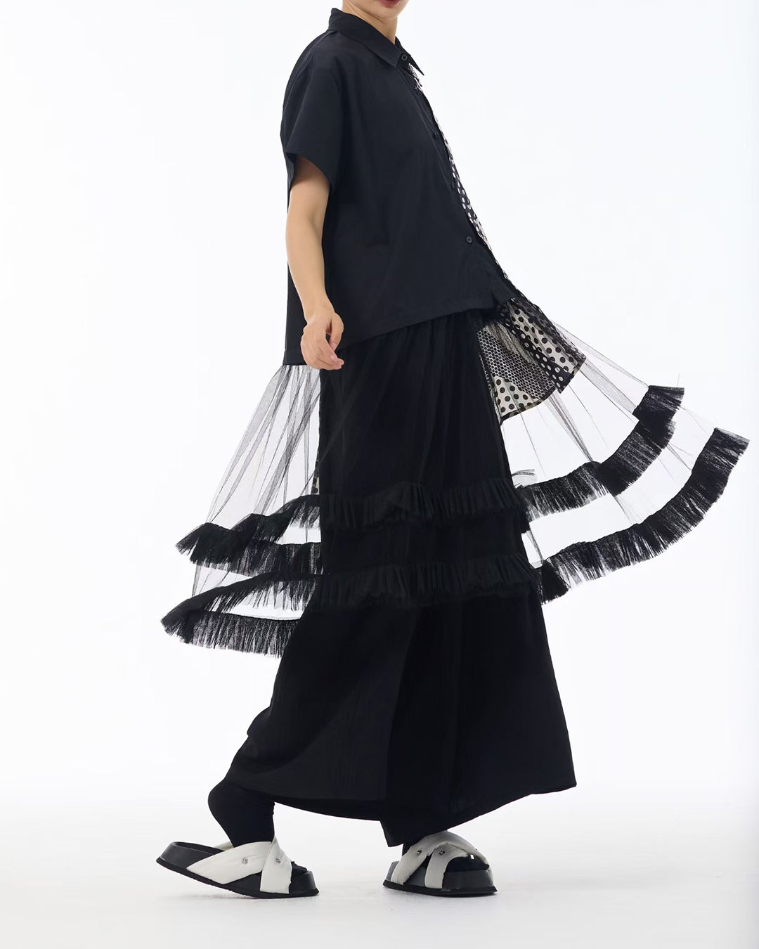 Dot Mesh Layered Patchworks Long Top