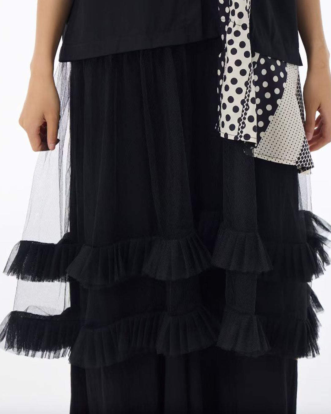 Dot Mesh Layered Patchworks Long Top