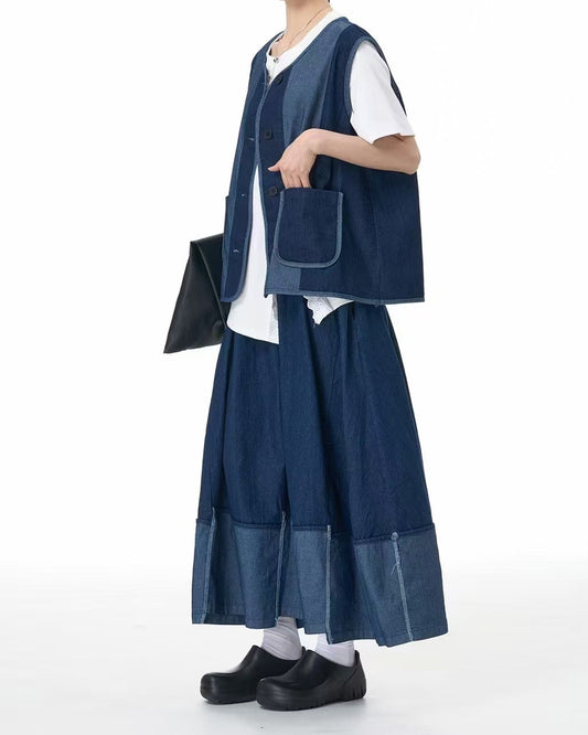 Denim Contrast Colours Patchwork Vest