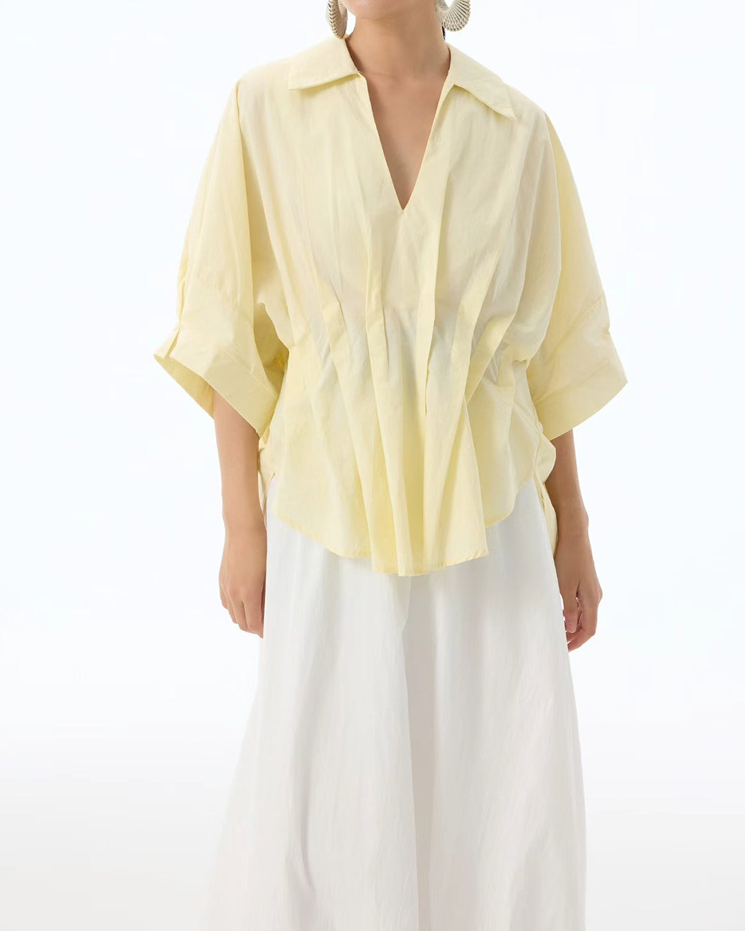 Waist Pleated Elegant Top Short Sleeves