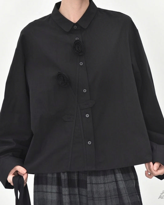 3D Handcrafted Flower Long-Sleeve Shirt