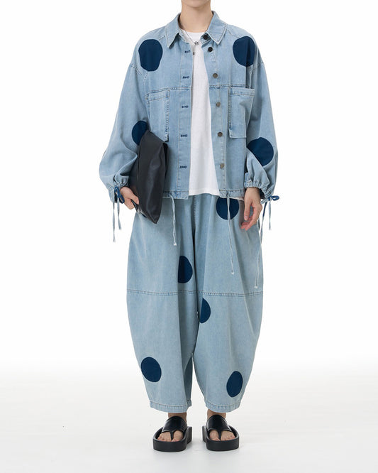 Polka Dot Collage Denim Pants