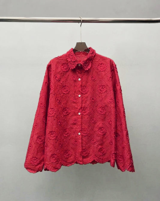3D Floral Lace Hem Shirt