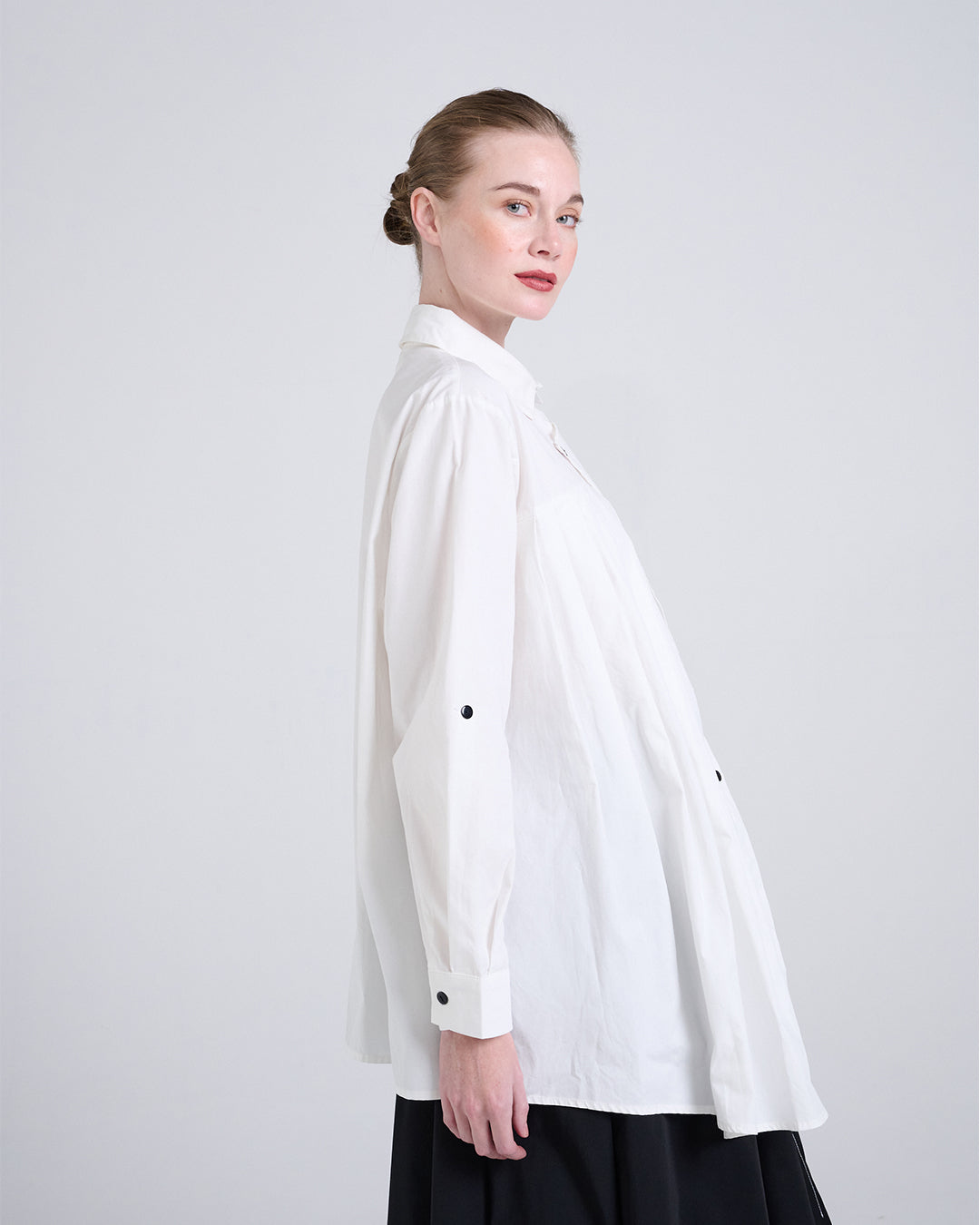 Asymmetric Long Sleeve Shirt with Draped Front Panel also available in Black