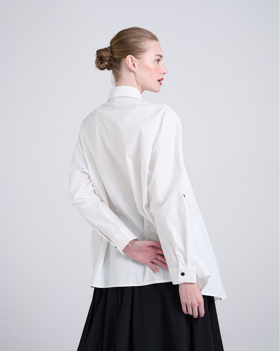 Asymmetric Long Sleeve Shirt with Draped Front Panel also available in Black