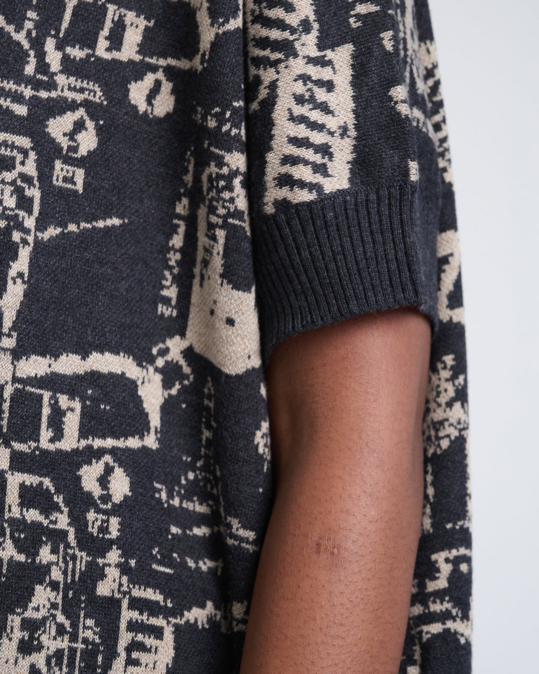 Wool Blend Woodblock Print Pattern Knit Short Sleeve Dress