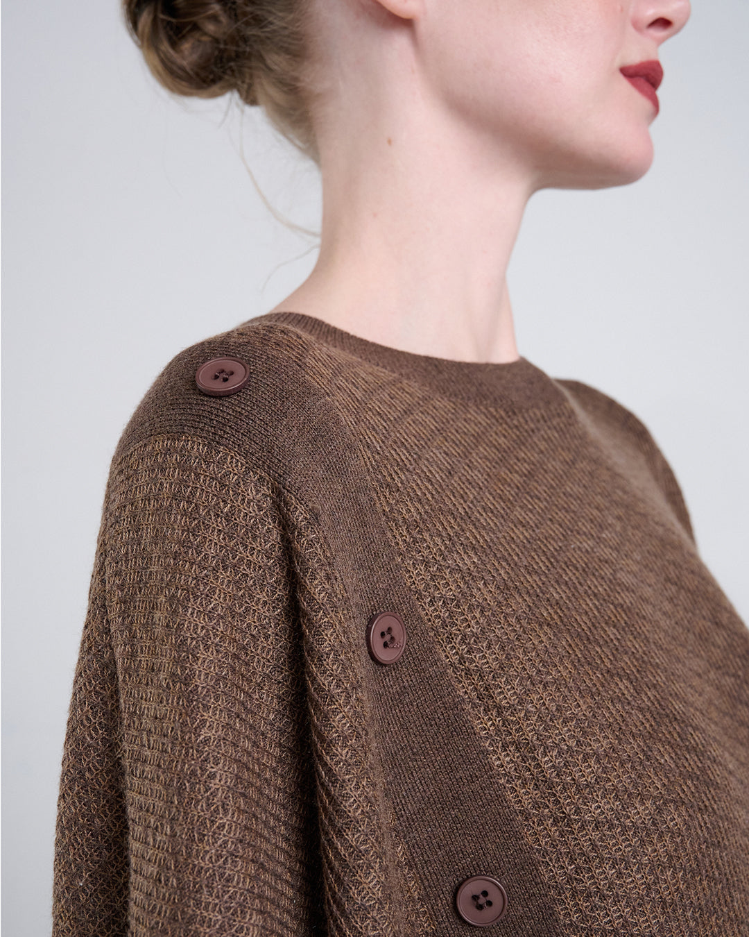 Wool Blend Buttons Deco Short-sleeves Oversize Dress