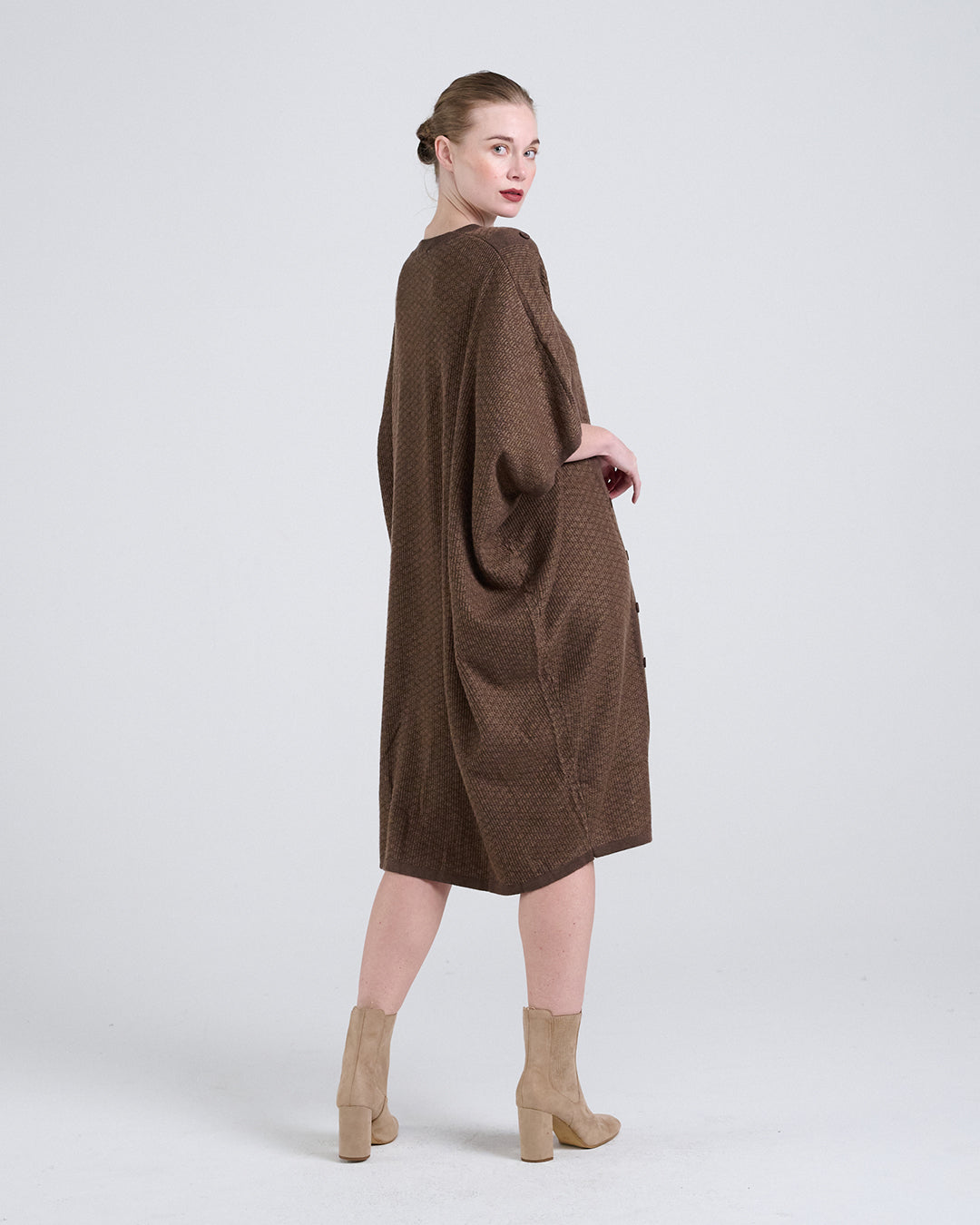 Wool Blend Buttons Deco Short-sleeves Oversize Dress