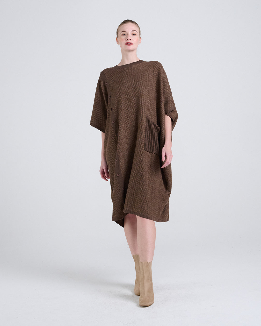 Wool Blend Buttons Deco Short-sleeves Oversize Dress