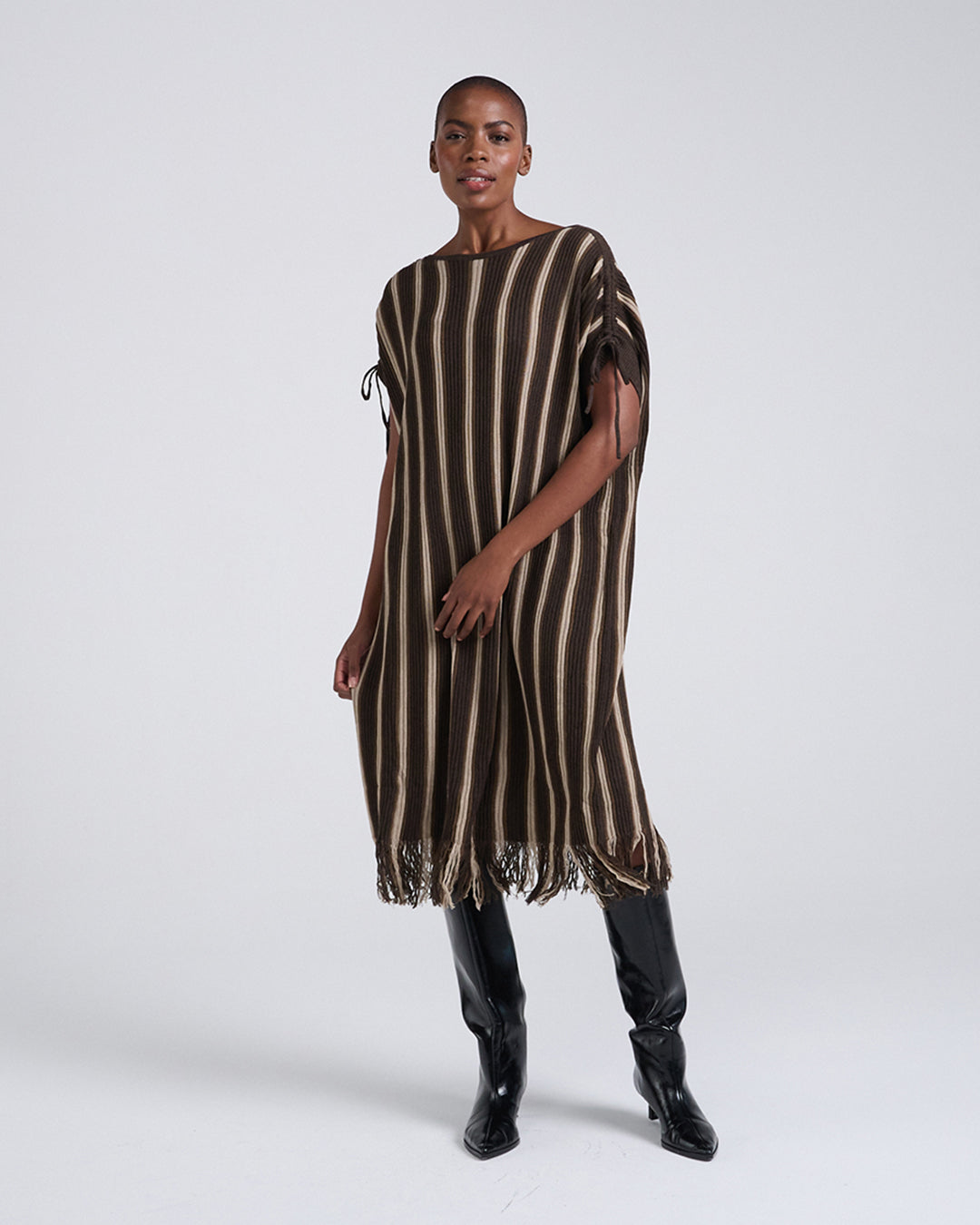 Sways with every step-Wool Blend Drawstrings Short Sleeves Dress