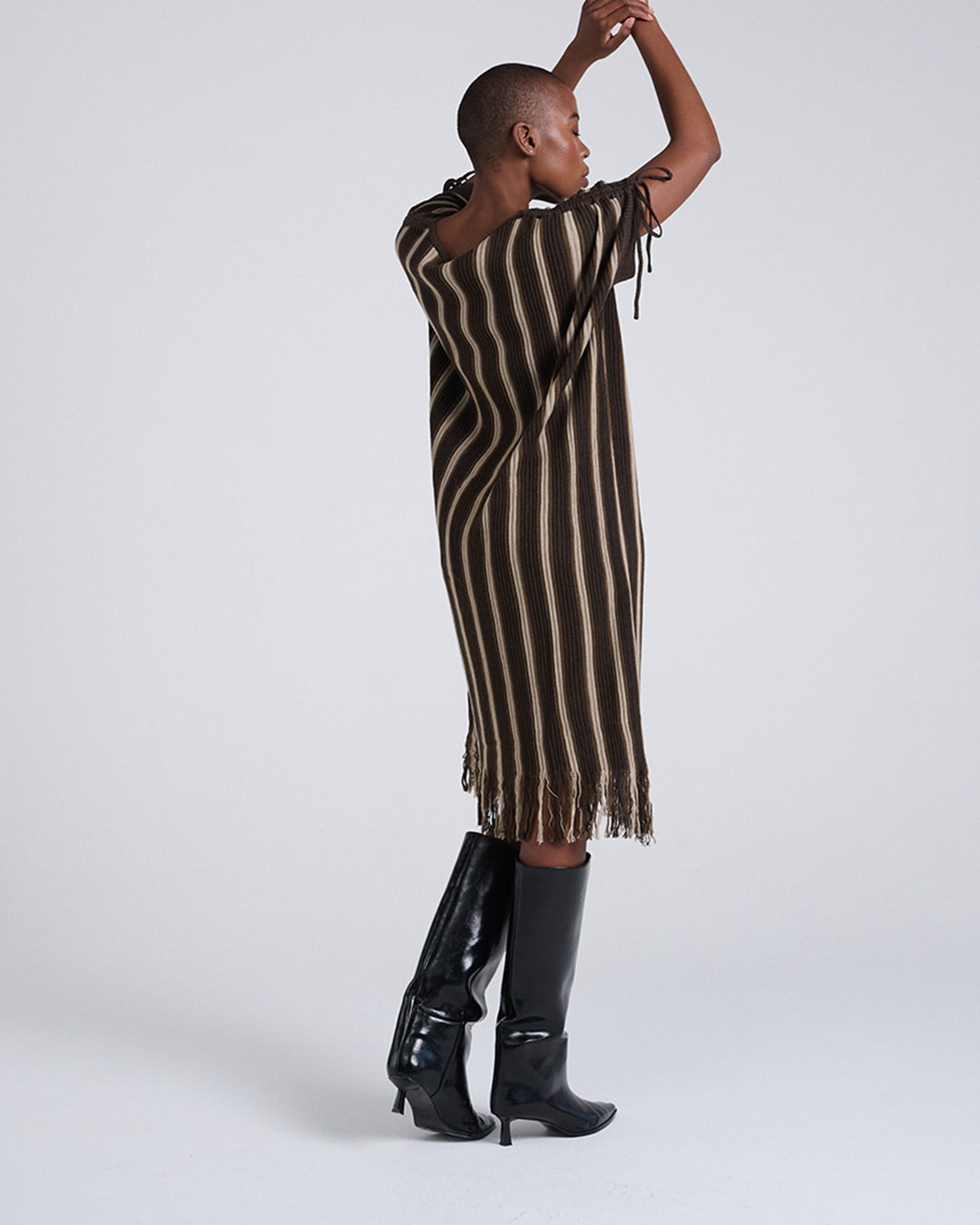 Sways with every step-Wool Blend Drawstrings Short Sleeves Dress