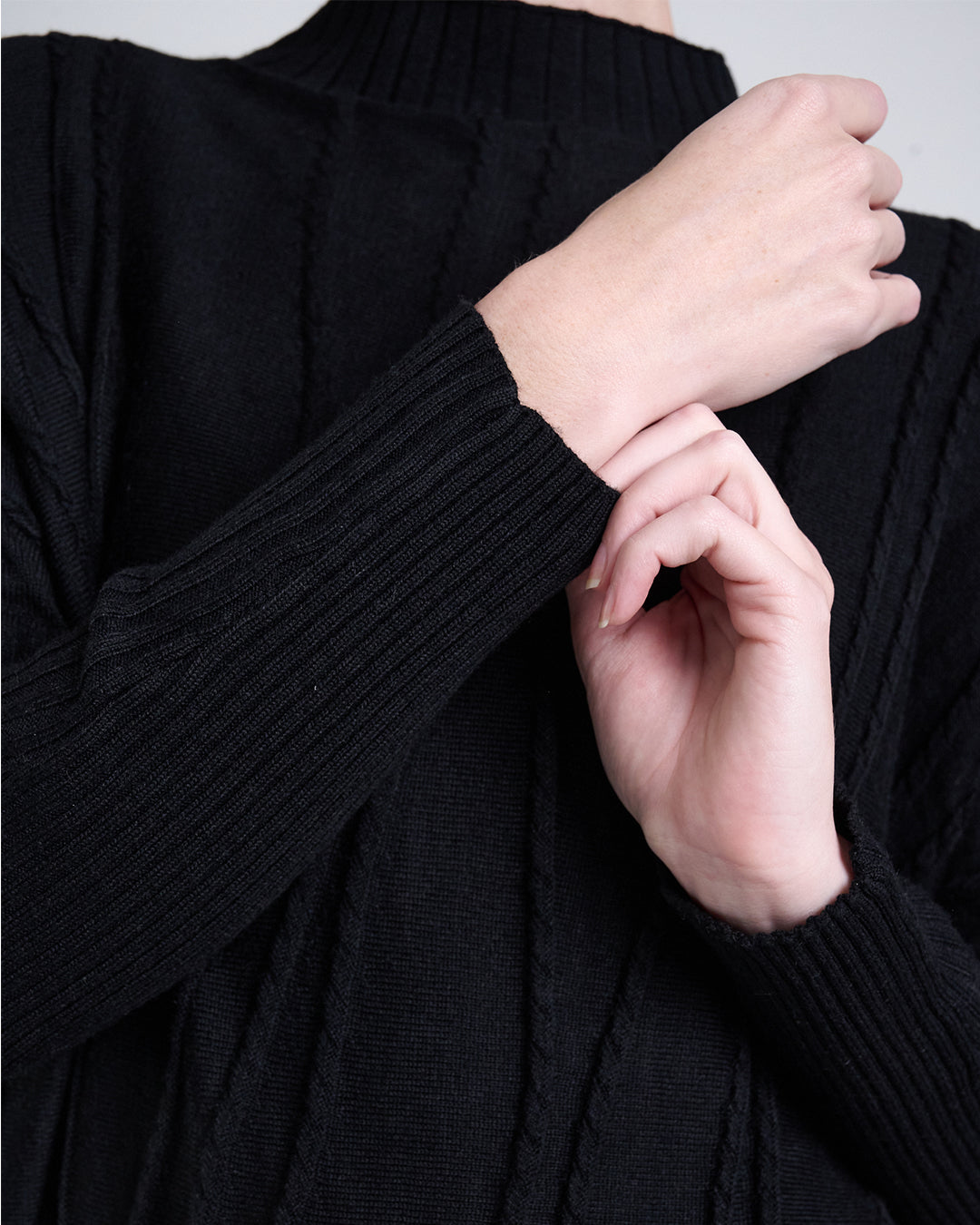 Wool Blend Long Sleeve Knit Top with Vertical Braided Detail