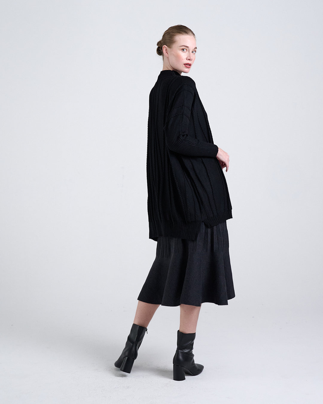 Wool Blend Long Sleeve Knit Top with Vertical Braided Detail