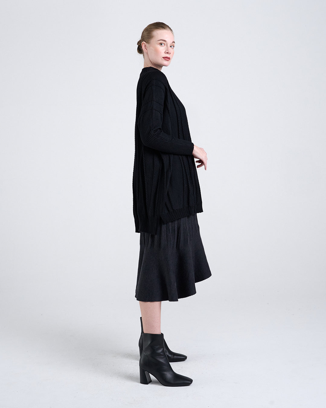 Wool Blend Long Sleeve Knit Top with Vertical Braided Detail