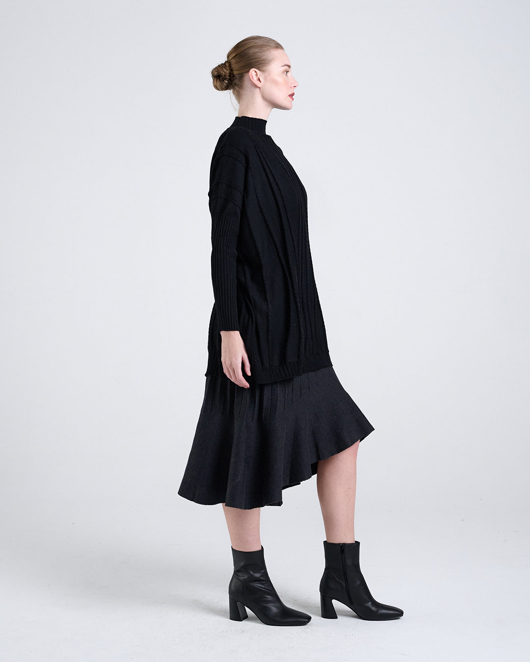 Wool Blend Long Sleeve Knit Top with Vertical Braided Detail